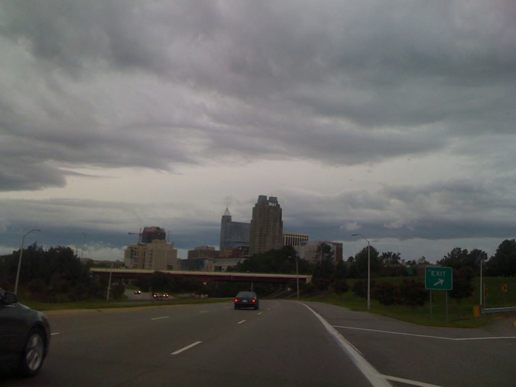 Hurricane Irene's clouds over Downtown Raleigh